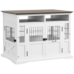 PawHut Dog Kennel Furniture Side End Table with Storage, Double Doors for Small and Medium Dogs, White