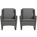 Outsunny 2 Piece Outdoor Wicker Rocking Chairs, Rattan Rockers with Cushions, Steel Frame for Patio, Garden, Backyard, Gray