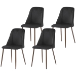 HOMCOM Upholstered Dining Chairs Set of 4, Velvet Accent Chair with Back and Wood-grain Steel Leg for Kitchen, Black