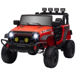 Qaba 12V Battery Powered Ride on Car, Ride on Truck w/ Remote, 4 Suspension Wheels, Music Horn Lights, Red