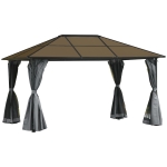 Outsunny 10' x 13' Hardtop Gazebo Aluminum Framed Marquee Party Tent Shelter with Mesh Curtains & Side Walls - Grey