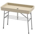 Outsunny 3.4ft Folding Ice Cooler Table with Drain, Fill and Chill Table Outdoor Table Cooler with Storage Shelf, Drink Cooler for Parties Picnic BBQ Camping Wedding, Tan