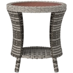 Outsunny 18" Wicker Outdoor Coffee Table, PE Rattan Patio Side Table with 2-Tier Storage, Composite Wood Top, Mixed Gray