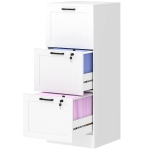 HOMCOM 3 Drawer Filing Cabinet with Lock, Office Storage Cabinet with Adjustable Hanging Bars for A4 Letter Size Files, White