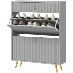 HOMCOM Narrow Shoe Storage Cabinet with Wave-like Panels and Adjustable Shelves for 12 Pairs of Shoes, Gray