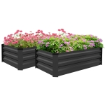 Outsunny Set of 2 Galvanized Raised Beds for Garden, Outdoor Planter Box for Flowers, Herbs and Vegetables, Grey