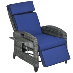 Outsunny Outdoor Recliner Chair with Cushions, Reclining Patio Lounge Chair with Adjustable Footrest, Armrests, Tray Table, Blue