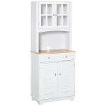 HOMCOM 67" Modern Buffet with Hutch, Louvered Kitchen Pantry Microwave Cabinet with Framed Glass Doors and 2 Drawers, White