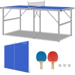 Soozier Portable Ping Pong Table Set, Foldable Table Tennis Table with Net, 2 Paddles, 3 Balls for Outdoor Indoor, Blue