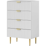 HOMCOM Modern Chest of Drawers 4 Drawer Dresser for Bedroom with Gold Legs and Handles, White