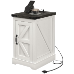 HOMCOM Farmhouse End Table with Storage, Side Table with Charging Station and USB Ports for Living Room, Distressed White