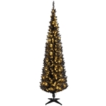 HOMCOM 6ft Pencil Christmas Tree, Slim Artificial Christmas Tree with Realistic Branches and Warm White LED Lights, Black
