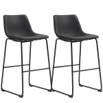 HOMCOM Bar Height Bar Stools Set of 2, Vintage PU Leather Bar Chairs, Kitchen Stools with Footrest for Home Bar, Dark Brown