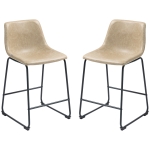HOMCOM Counter Height Bar Stools Set of 2, Vintage PU Leather Bar Chairs, Kitchen Stool with Footrest, Beige