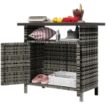 Outsunny Wicker Outdoor Storage Cabinet with Two Doors and Shelf for Outdoor Pool Towel Storage, Mixed Gray
