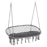 Outsunny Patio Hammock Chair 2 Seat, Hanging Rope Hammock Swing Chair with Metal Frame and Cushion, Large Macrame Seat for Indoor and Outdoor 396 lbs Capacity, Dark Grey