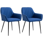 HOMCOM Dining Chairs Set of 2, Upholstered Linen Fabric Accent Chairs with Metal Legs, Dark Blue