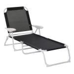 Outsunny Folding Lounge Chair, Portable Outdoor Chaise Lounge, Sun Tanning Chair with 4-Position Reclining Back, Armrests, Metal Frame and Mesh Fabric for Beach, Yard, Patio, Black