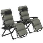 Outsunny Zero Gravity Lounge Chair Set, 2 Pieces Reclining Folding Outdoor Lounge Chairs with Cushion, Headrest, Side Tray, Gray