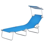 Outsunny Outdoor Pool Chaise Lounge Chair, Folding Tanning Chair with Sun Shade, Blue