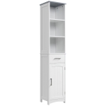 kleankin Tall Bathroom Storage Cabinet, Slim Bathroom Cabinet with 3 Tier Shelf, Drawer, Door, Freestanding Linen Tower, White