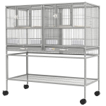 PawHut Large Double Rolling Metal Bird Cage Bird House w/ Removable Tray Storage Shelf