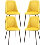 HOMCOM Upholstered Dining Chairs Set of 4, Velvet Accent Chair with Back and Wood-grain Steel Leg for Kitchen, Yellow