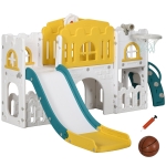 Qaba 8 in 1 Toddler Slide for Kids Age 1-3 Years with Basketball Hoop, Climber, Telescope, Tunnel, Steering Wheel, Aisle