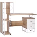 HOMCOM 52" Modern Computer Desk with Storage Shelves and Drawers, Home Office Desk, Study Workstation with CPU Stand, Oak