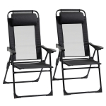 Outsunny Double Camping Chairs Foldable w/ Reclining & Headrest, Black