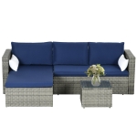 Outsunny 3pcs Modern Rattan Sofa Set, Wicker Patio Furniture Set with Coffee Table, Cushions, Pillows