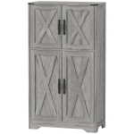HOMCOM Farmhouse Kitchen Pantry, Freestanding Kitchen Pantry Storage Cabinet with Barn Doors and Adjustable Shelves, Grey