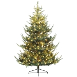 HOMCOM 7.5 ft Artificial Christmas Tree, Prelit Christmas Tree with 300 LED Lights, 1218 Branch Tips and Wide Metal Base, Green