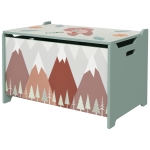 Qaba Toy Box, Kids Storage Chest with Lid, Safety Hinges and Groove Handles, Toy Storage Organizer with Mountain Pattern for Boys, Girls, Green
