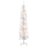 HOMCOM 6ft Tall Prelit Pencil Artificial Christmas Tree, Holiday Décor with 395 Realistic Branches, 100 LED Lights, Foldable Metal Base, White