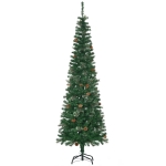 HOMCOM 6.5ft Pencil Christmas Tree, Artificial Christmas with Pine Needles, Realistic Branches, Pine Cones, Metal Base, Green