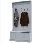 HOMCOM Modern 3-In-1 Entryway Hall Tree with Coat Rack, Bench and Shoe Storage, 5 Hooks for Hallway, Living Room, Grey