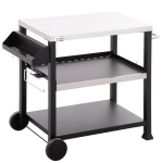 Outsunny 3-Shelf Outdoor Grill Cart Table with Side Handle, Stainless Steel Pizza Oven Stand on Wheels, Black