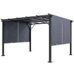 Outsunny 12' x 10' Outdoor Patio Gazebo Pergola with Retractable Canopy Roof, Steel Frame with Stakes, Grey