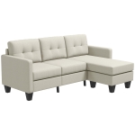 HOMCOM Small Corner Sofa, 3 Seater Sectional Couch with Ottoman, Corner Sofa with Thick Padded Cushion and Wood Legs, Beige