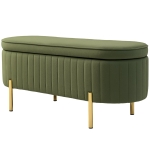 HOMCOM Upholstered Bedroom Bench, Channel Tufted Ottoman Bench with Thick Padding and Metal Legs, Dark Green