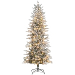 HOMCOM 7.5' Pre Lit Arctic Fir Artificial Flocked Christmas Trees, with Snow Branches, Warm White UL Listed Clear Lights