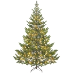 HOMCOM 7ft Artificial Prelit Sparse Cedar Christmas Tree with LED Lights and 2931 Tips, Steel Base for Home Office Holiday