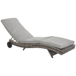 Outsunny Wicker Chaise Lounge Chair Outdoor PE Rattan Cushioned Patio Sun Lounger with 5-Level Adjustable Backrest & Wheels for Easy Movement, Mixed Gray