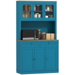 HOMCOM 71" Pantry Cabinet with Microwave Space, Buffet with Hutch, 2 Drawers, Adjustable Shelves and Glass Doors, Navy Blue
