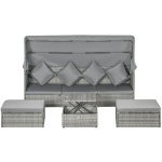 Outsunny 4 Piece Adjustable Canopy Outdoor Rattan Sofa Set w/ Height Adjustable Coffee Table & Cushions, Light Gray