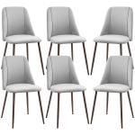 HOMCOM Upholstered Dining Chairs Set of 6, Velvet Accent Chair with Back and Wood-grain Steel Leg for Kitchen, Grey