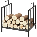 Outsunny 17.5" Firewood Rack Heavy-Duty Metal Wood Storage Log Holder with Side Handles, Indoor and Outdoor, Black