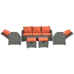 Outsunny Patio Furniture with Cushions, 6 Pieces PE Wicker Patio Sectional Furniture Conversation Set w/ a Three-Seat Sofa, 2 Recliner Chairs, 2 Footstools & Table, Orange