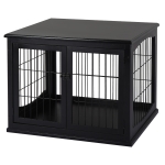 PawHut 26" Wooden Dog Cage with Double Door Entrance & Simple Modern Design, Black